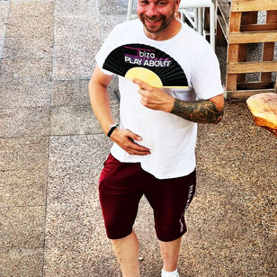 ibiza, house music events, ibiza events, happy people smiling and posing with ibiza playabout branded fan