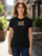 Woman wearing black T-Shirt with Better Together design