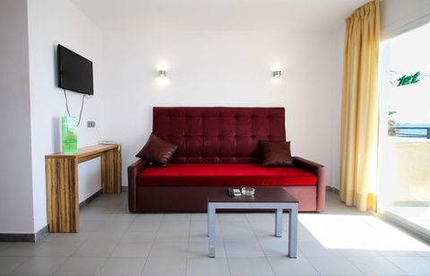 Ibiza jet apartments room, sitting room area, ibiza holidays, sofa, tv