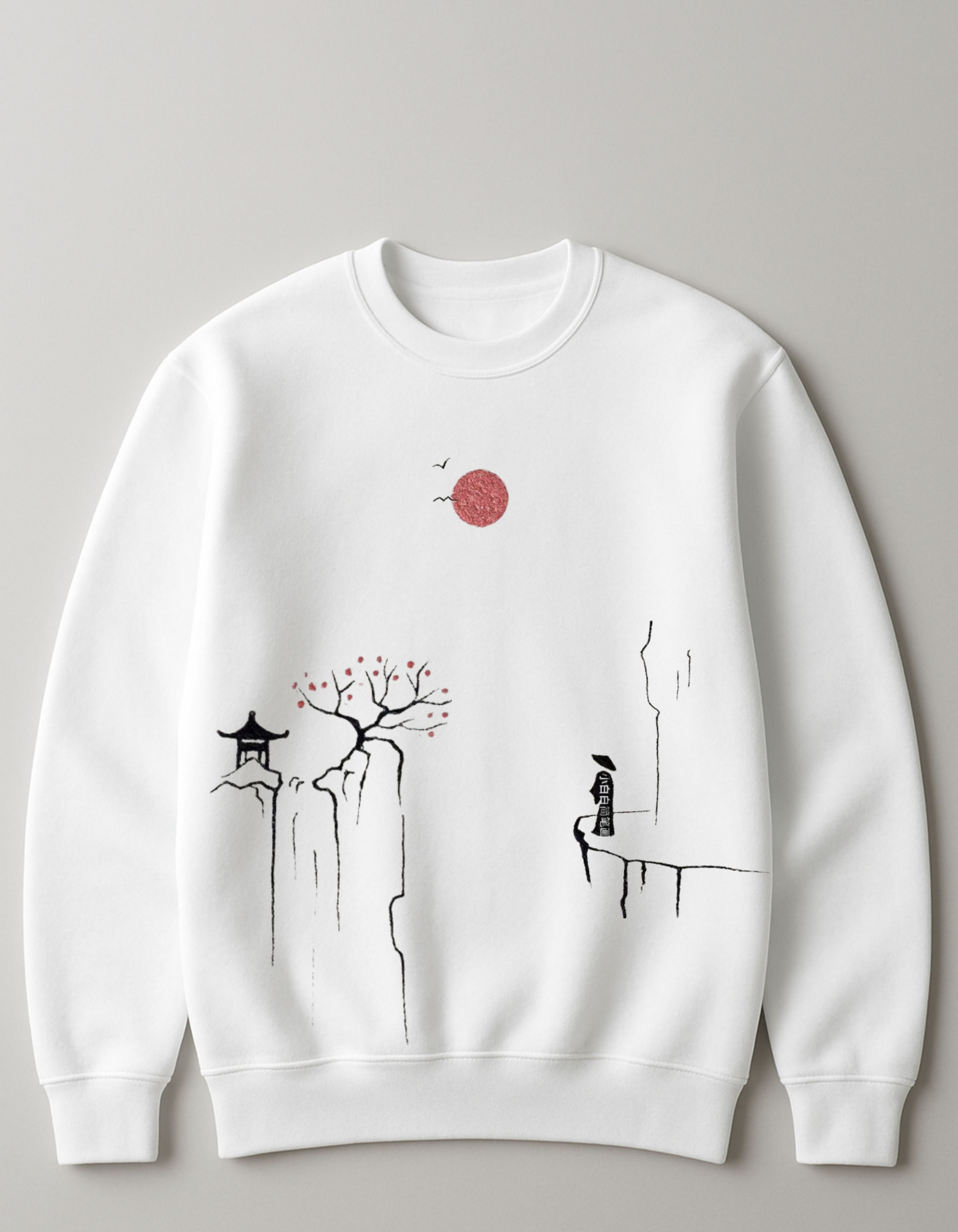 Serenity Peaks Sweatshirt – White Minimal Zen Edition