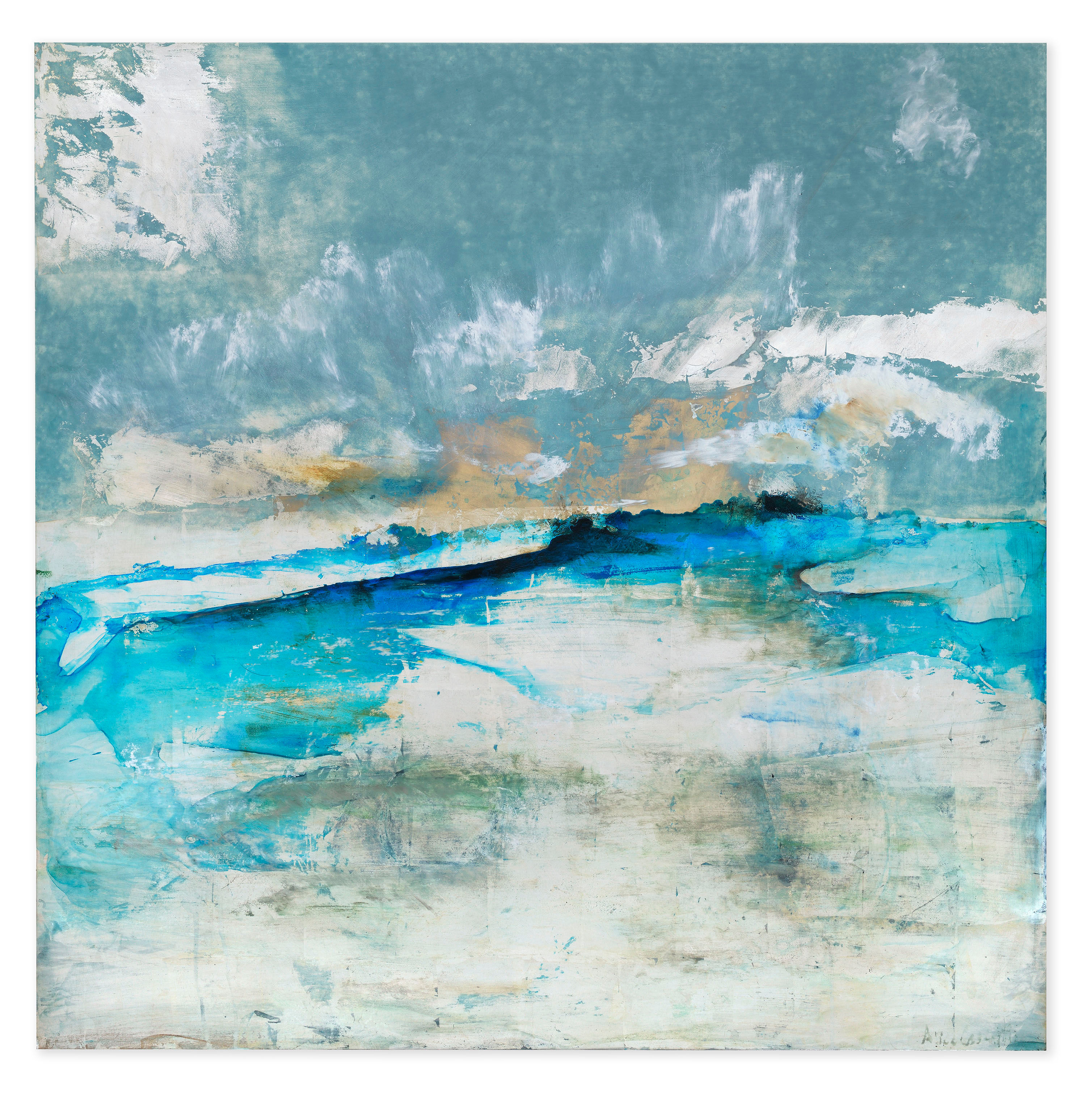 Super fresh turquoise blue sea and skyscape affordable art painting by Alice Cescatti