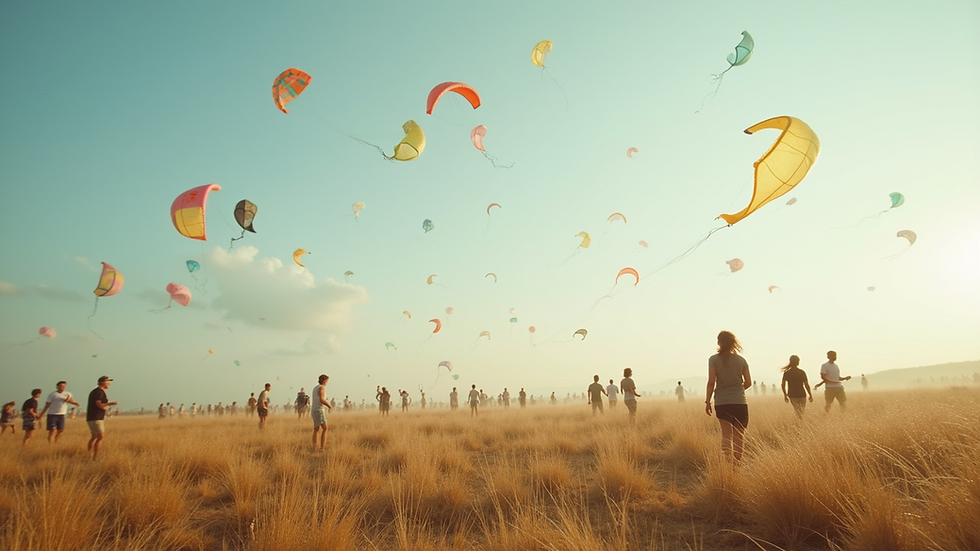 Vista panorâmica da Ecovillage Kiteday com pessoas participando de atividades ao ar livre