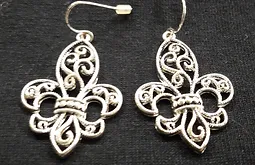 F120 5 cm de largo Lily Blue Fleur de lis pendientes de Plata de Color Acrílico Ganchos