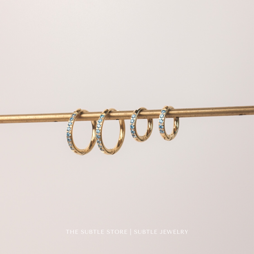 (防水) 2 sizes - Blue Stone Huggie | 18KGP Earring