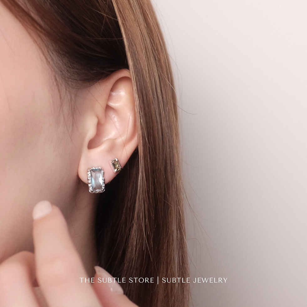 Thumbnail: (純銀) (藍）Large REC - Stud | S925 EARRING