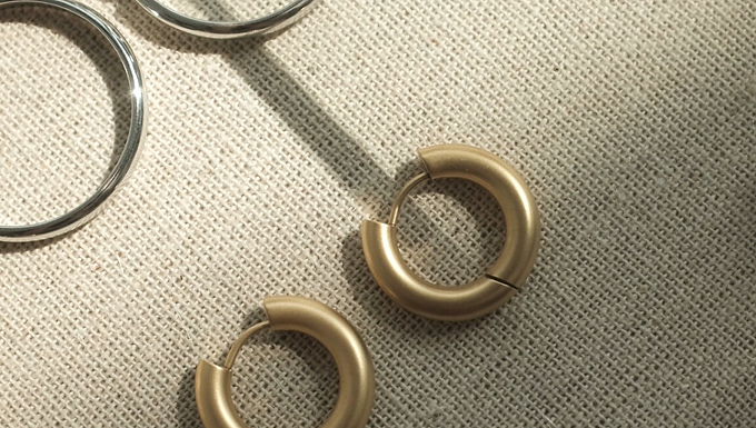 (防水)  磨紗20mm | 18KGP Earring
