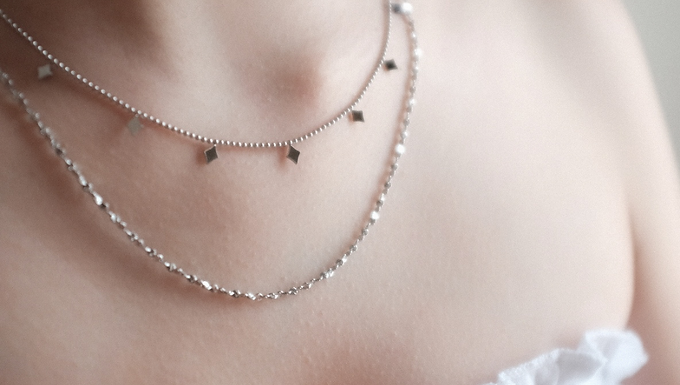 (防水) 新版 Silver - 2 in 1 Rhombus (40+45cm)  | 18KGP Necklace