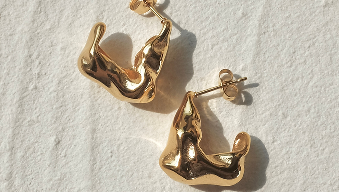 (防水) Gold Chubby Ruffle | 18KGP EARRING