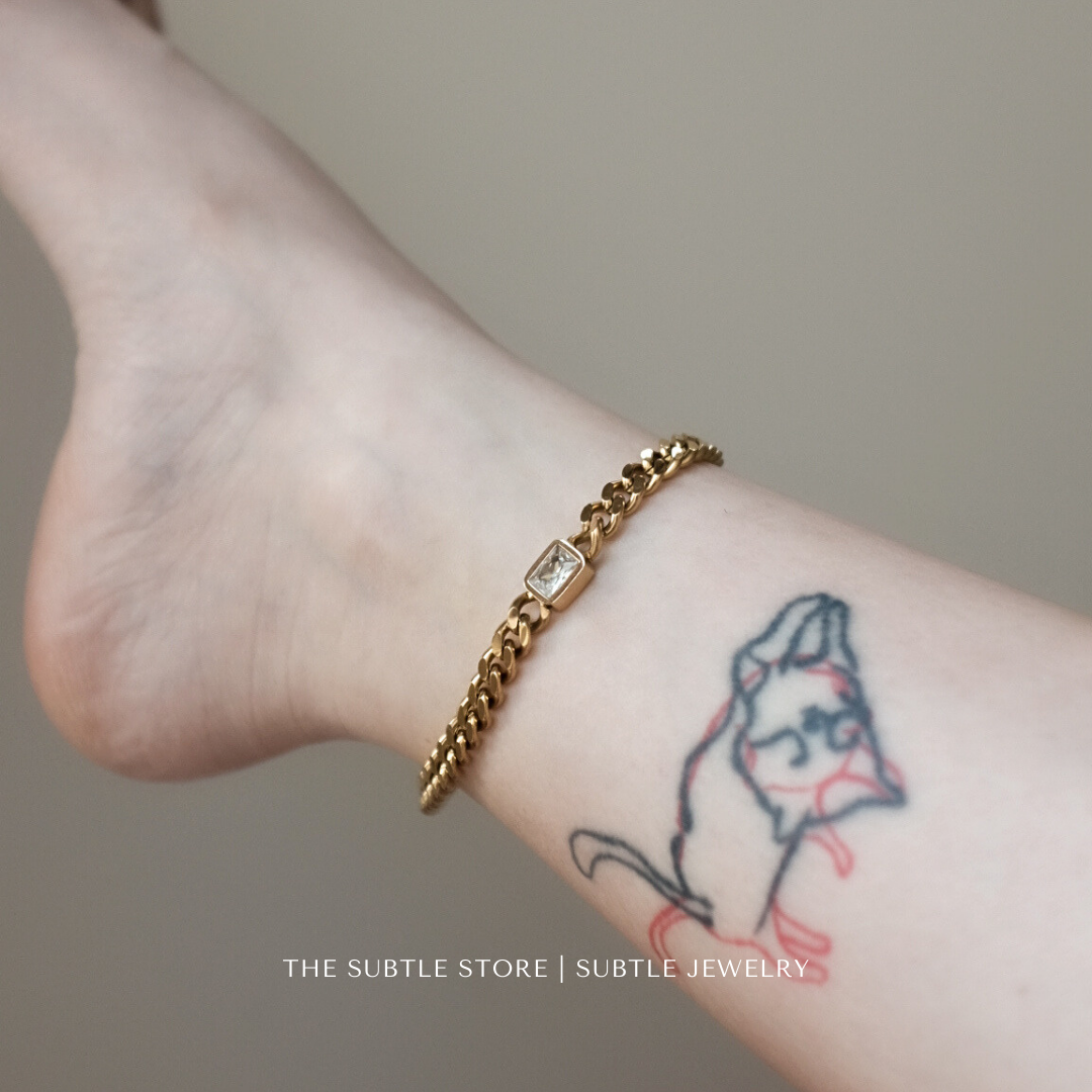 (防水) White Stone Box 腳鏈 | 18KGP Anklet 