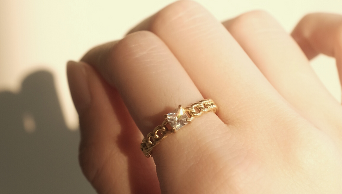 (防水) 麻花正方石  | 18KGP RING