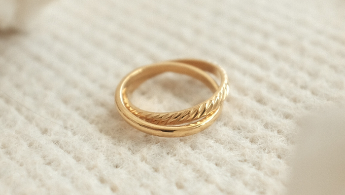 (防水) 雙環半麻花 Double (Twist) | 18K RING
