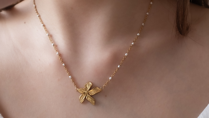 (防水) Summer Fafa with White beans   | 18KGP NECKLACE