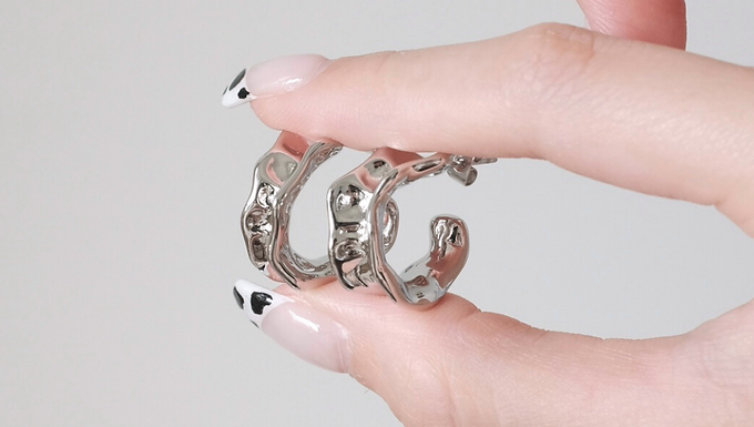 (防水) Silver Crushed  | 18KGP Earring