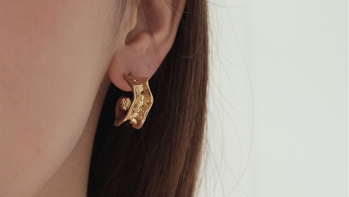 (防水) Gold Crushed  | 18KGP Earring