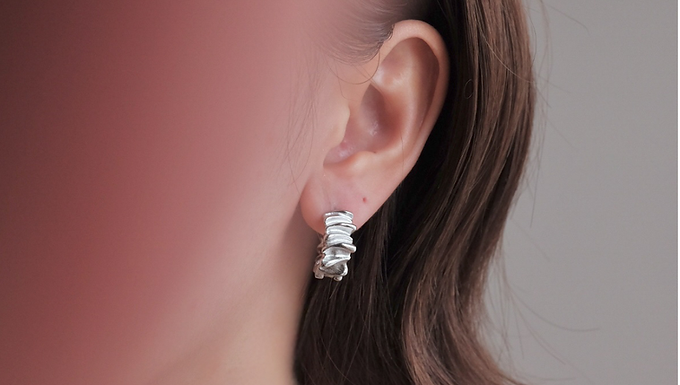 (防水) Silver - Ruffle Gear | 18KGP Earring