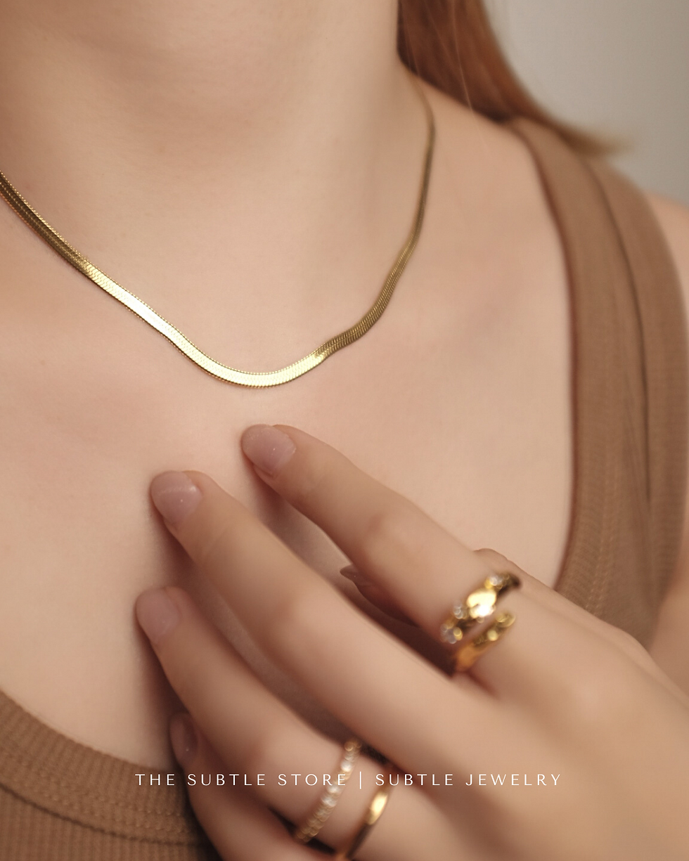 Thumbnail: (防水) (Set- 2 Necklaces) Snake+Bean Choker | 18KGP NECKLACE