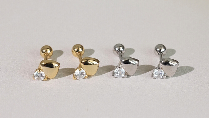 (純銀) 金/銀 -小桃心 - Screw back stud 圓釘 | S925 Earring