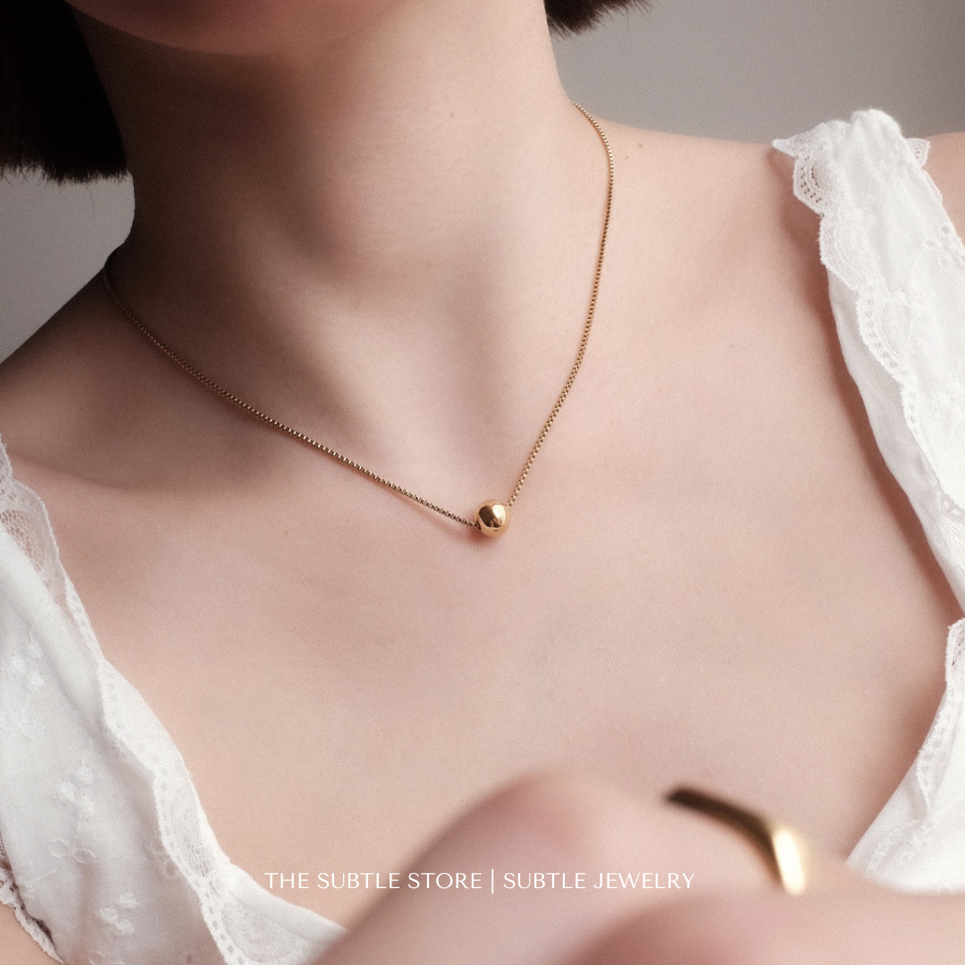 (防水) Gold - One Bead Choker | 18KGP Necklace