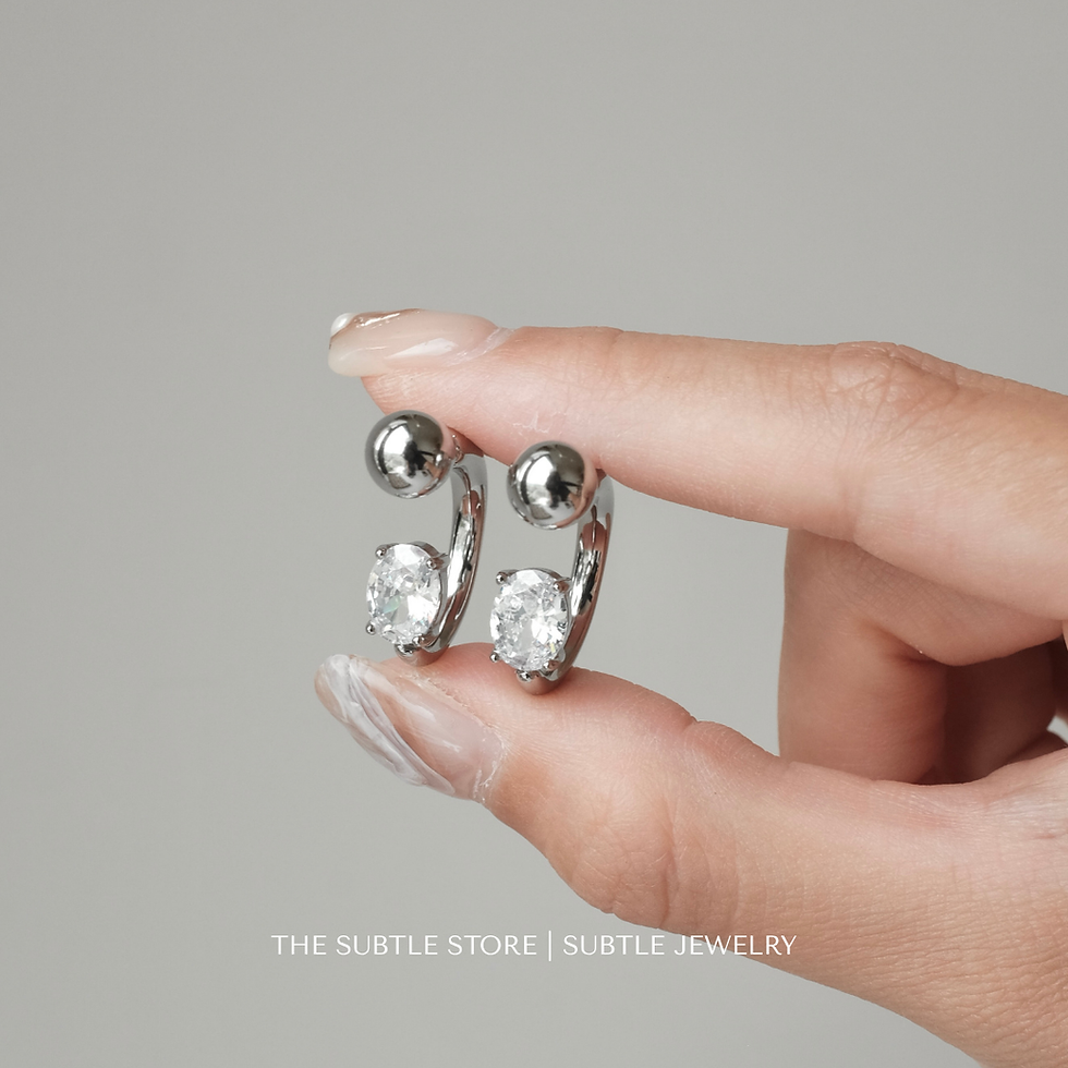 縮圖：(防水) 銀 Front-back Orb | 18KGP Earring