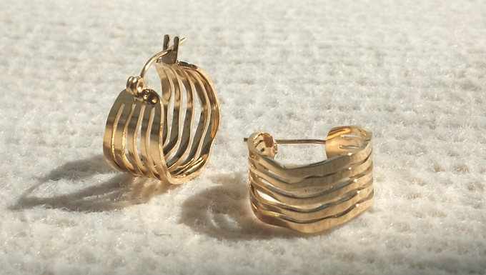 (防水)  波浪 | 18KGP Earring