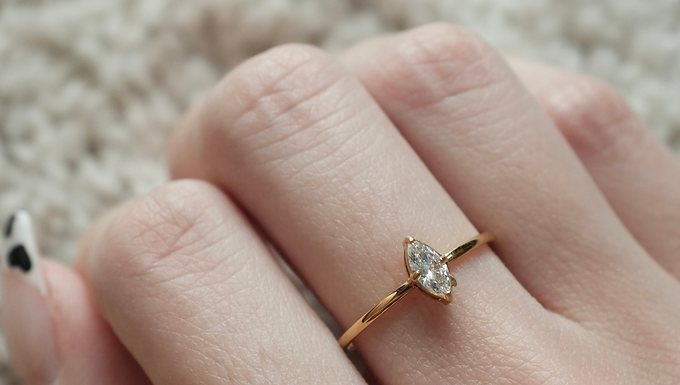 (防水) US6-8 Gold Little Marquise Stone | 18KGP RING