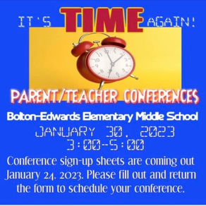 Parent Teacher Conferences to be held at Bolton-Edwards Elementary/Middle School