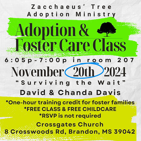 Next Adoption & Foster Care class will be on Wednesday, November 20th, 2024