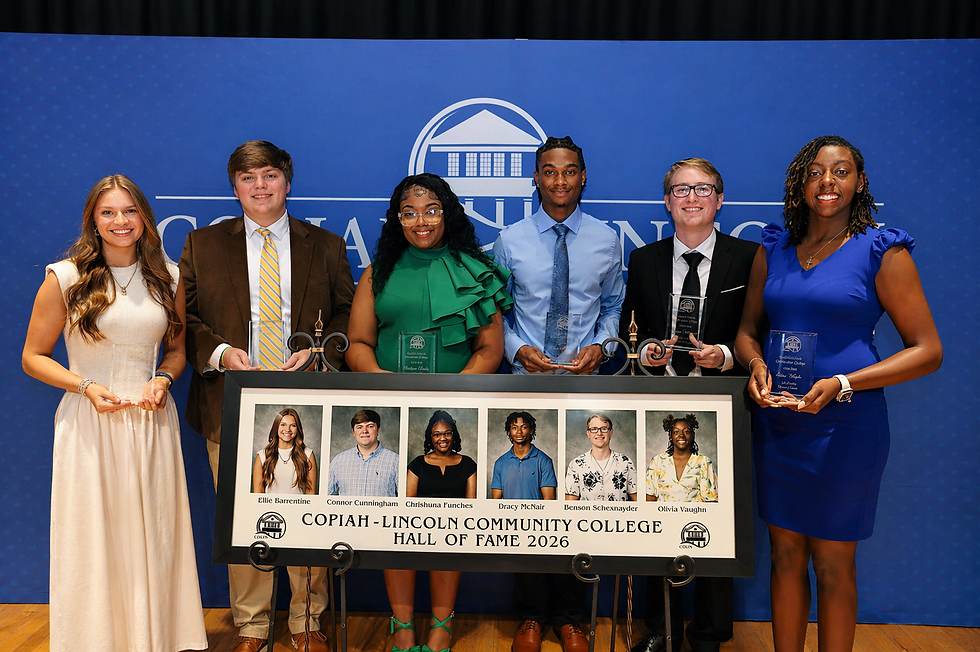Co-Lin's 2025-2026 Hall of Fame inductees included from left, Ellie Barrentine of Crystal Springs, Conner Cunningham of Brookhaven, Chrishuna Funches of Silver Creek, Dracy McNair of Meadville, Benson Schexnaydre of McCall Creek, and Olivia Vaughn of Union Church.