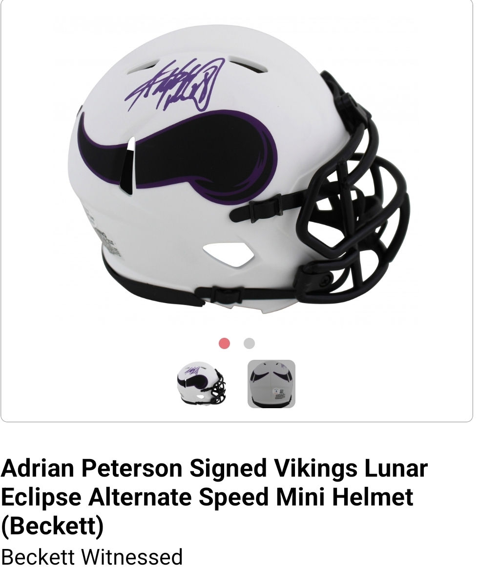 Adrian Peterson Signed Viking Lunar Eclipse Speed Mini Helmit