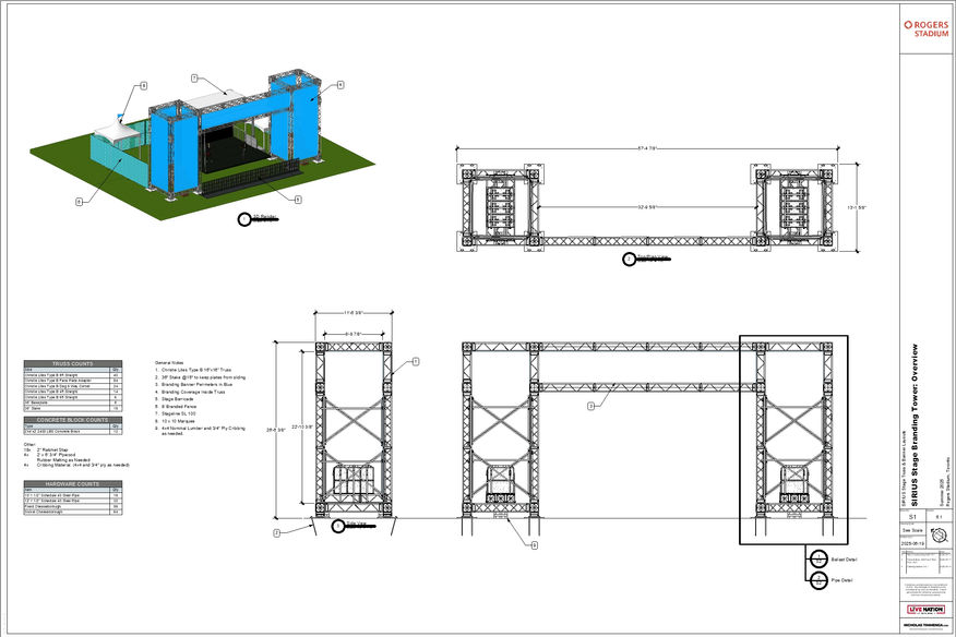 Branding Tower, Truss, Rogers Stadium, Engineering Drawings, Technical Drafting, 3D Modeling, Nicholas Timmenga