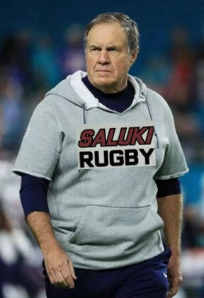 Bill Belichick supports SIU Rugby in his fashionable custom design Saluki Rugby short sleeve hoodie.