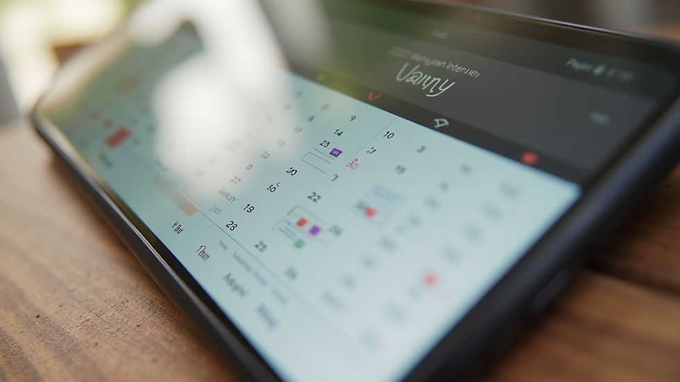 Close-up view of a calendar app on a smartphone scheduling a nanny interview