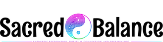 Sacred Balance Logo Featuring a yin yang symbol between the words Sacred Balance
