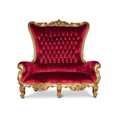 Throne Loveseat Red Velvet with Gold Trim