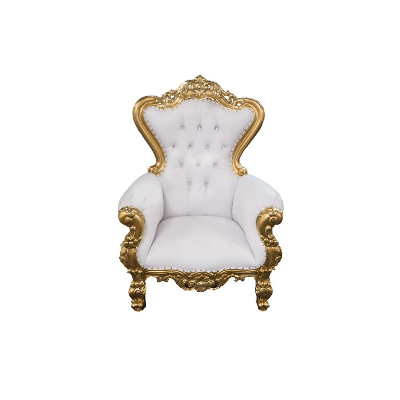 Throne Small Lounge Chair White with Gold Trim