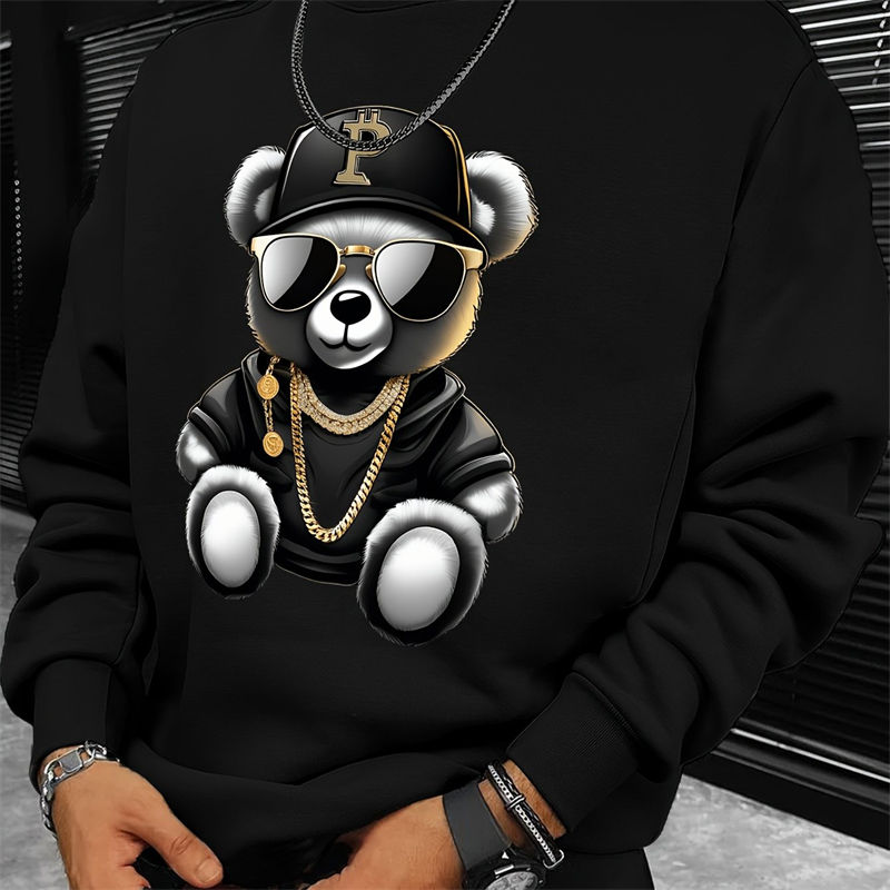 Trendy Bear Pattern Sweatshirts For Men Summer Fashion Long Sleeve Streetwear 3D