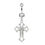Thumbnail: Hollow Cross Dangle Belly Button Rings Bar Clear Black CZs 





