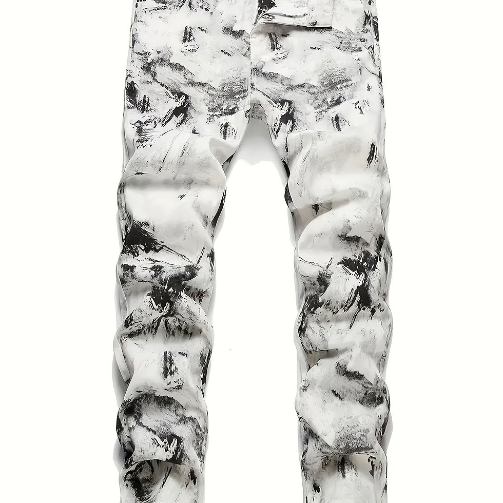 Stretch Men's Slim Fit Straight-Leg Trendy White and Grey Jeans