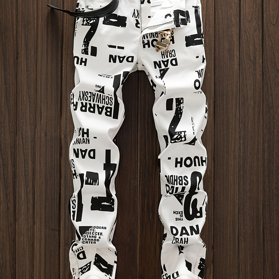 Stylish Men's Contrast Color Letter and Mark Print Slim Fit Jeans, Trendy and Fa