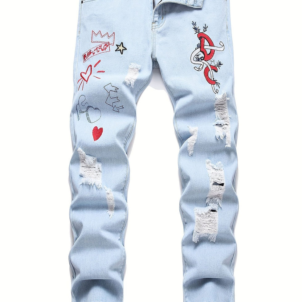 Colorful Embroidered Trendy Men's Faux Denim trousers - jeans