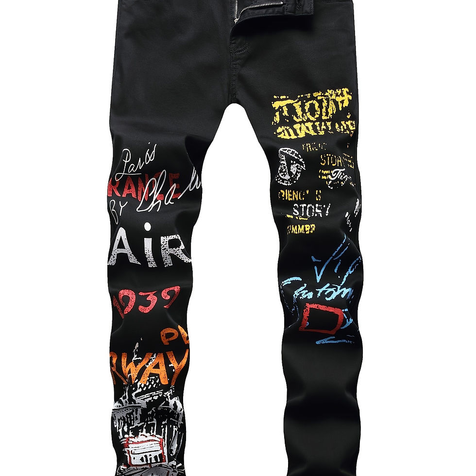 Cross-Border Trendy Men's Slim Fit Black Jeans - Stretch Straight-Leg Pants for