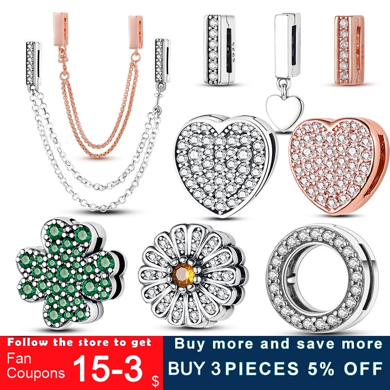 Charms Sparkling Chain Clip Charm Beads Original Brand Reflection Mesh Bracelet