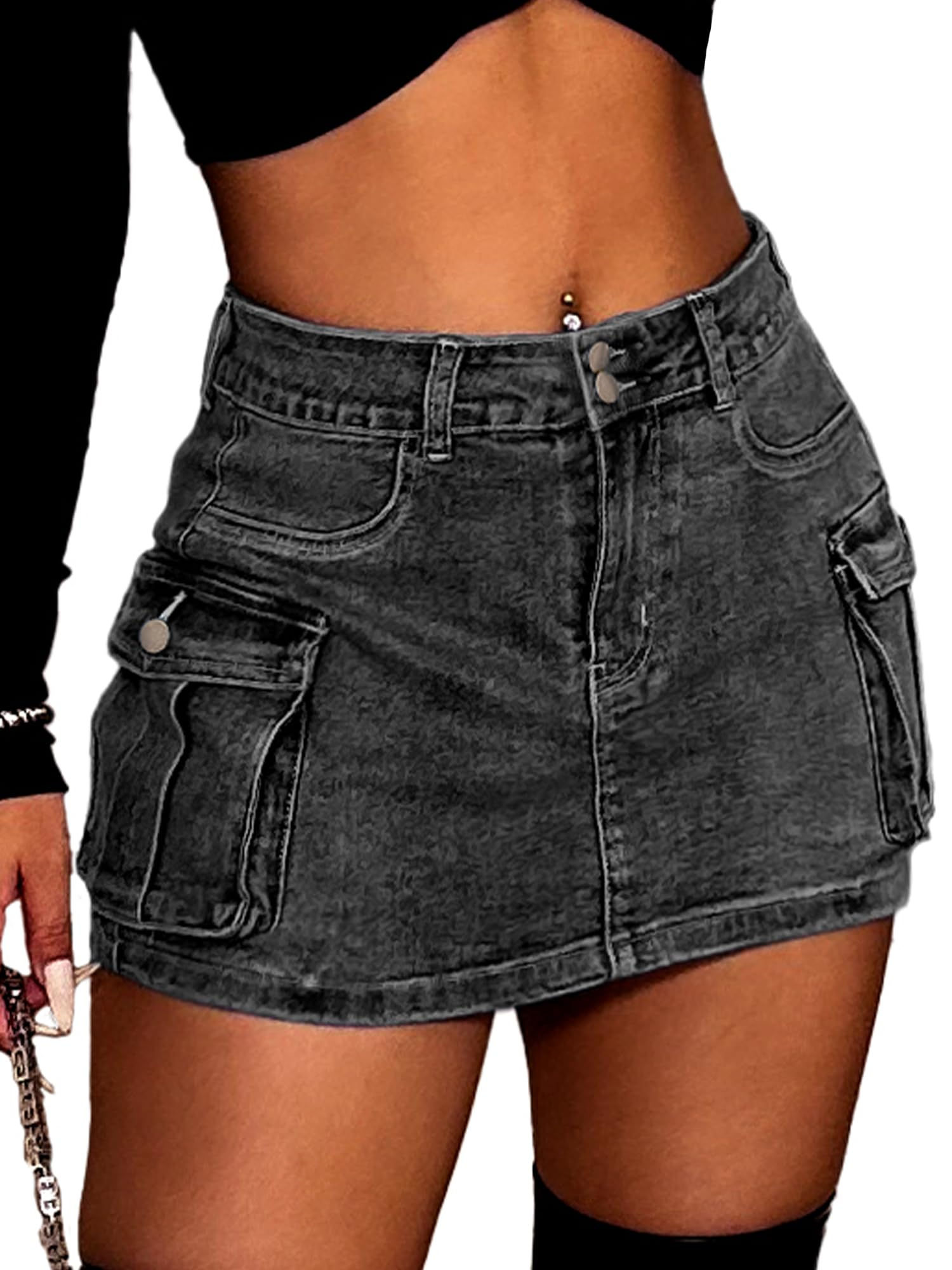 Cargo Denim Short Skirt Low Waist Womens Y2K