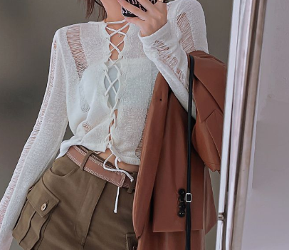 Thumbnail: American Vintage Women's Long Sleeve Hollow Blouse