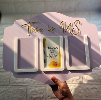 Photo organizer for a couple with wedding date and personalized text in Purple white and gold