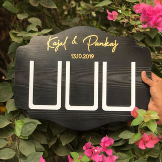 Photo organizer for a couple with wedding date and personalized text in black white and gold