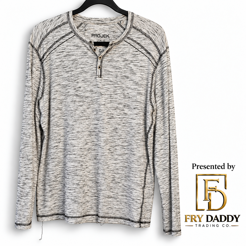 Projek Raw Marled Long-Sleeve Henley - Grey, Large — Presented by Fry Daddy Trading Co. — white logo version