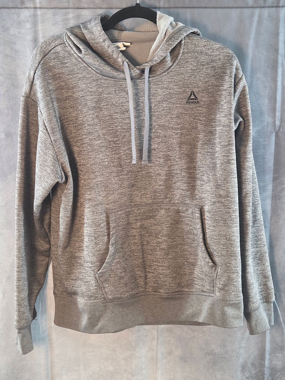 Thumbnail: Reebok Fleece-Lined Pullover Hoodie - Heather Grey, Large — actual item photograph 2