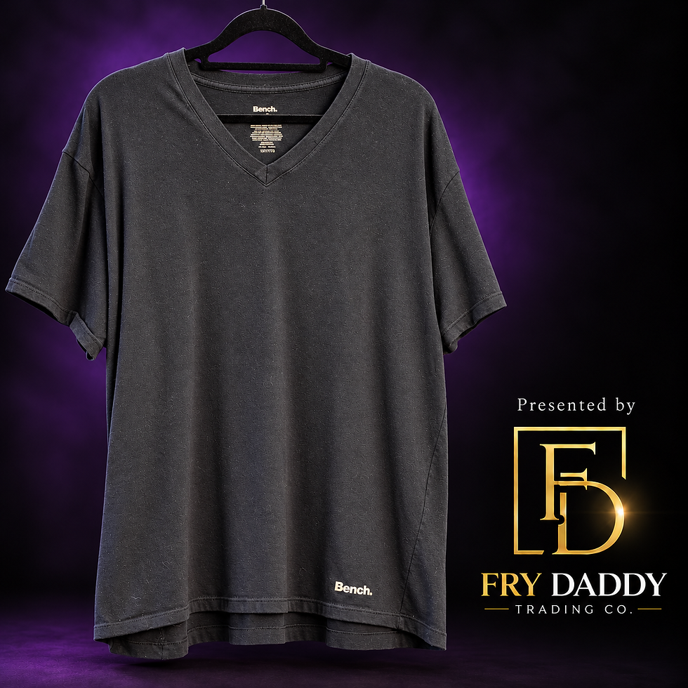 Bench V-Neck T-Shirt - Charcoal, XL — Presented by Fry Daddy Trading Co. — black logo version