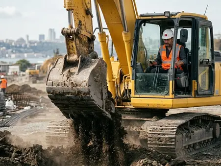 Ekskavatör ehliyeti ile ekskavatör kullanan operatör